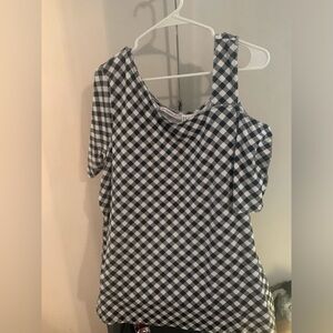 Isaac Mizrahi Live Asymmetrical Top 1X Short Sleeve Knit Black White Che…